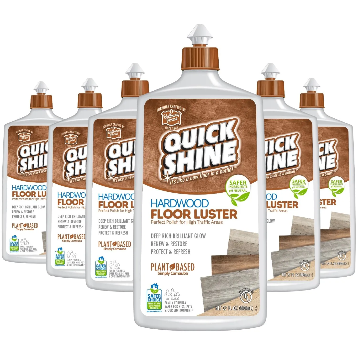 Quick Shine Hardwood Floor Luster 27oz, 6Pk | Plant-Based Cleaner & Polish w Carnauba | Simply Squirt & Spread | Don't Refinish, Quick Shine It | Safer Choice Cleaner Restore-Protect-Refresh