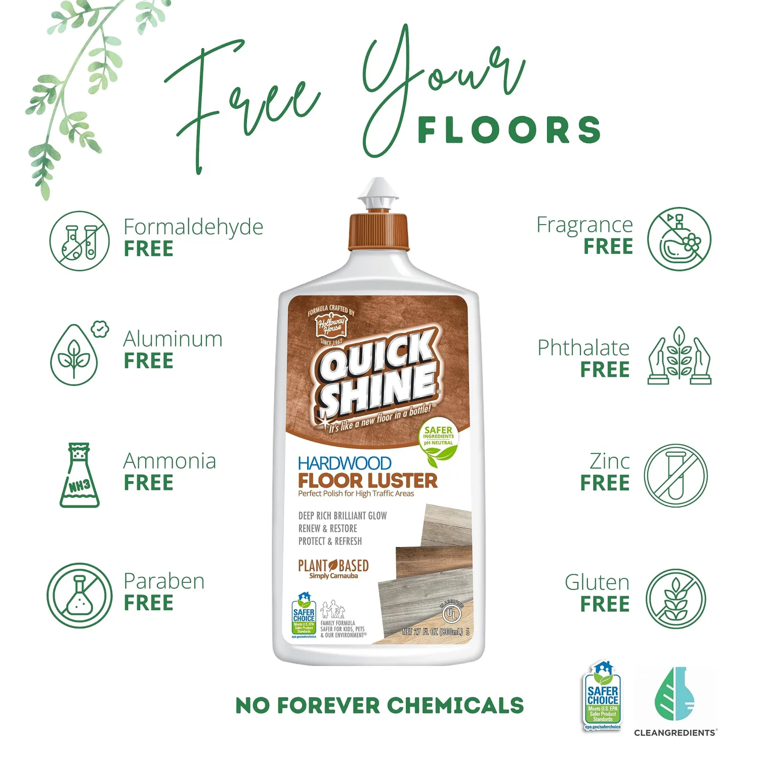 Quick Shine Hardwood Floor Luster 27oz, 6Pk | Plant-Based Cleaner & Polish w Carnauba | Simply Squirt & Spread | Don't Refinish, Quick Shine It | Safer Choice Cleaner Restore-Protect-Refresh