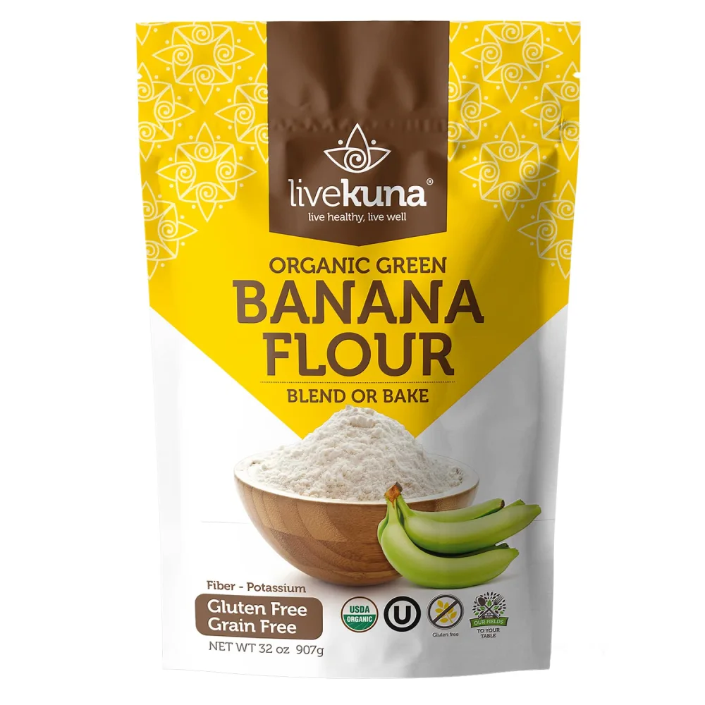 LiveKuna Organic Banana Flour - Gluten Free All Purpose Flour Alternative For Baking & Cooking Recipes - Grain Free Vegan Banana Flour, Rich In Fiber & Vitamins for Keto & Paleo Diets, 32oz Bag