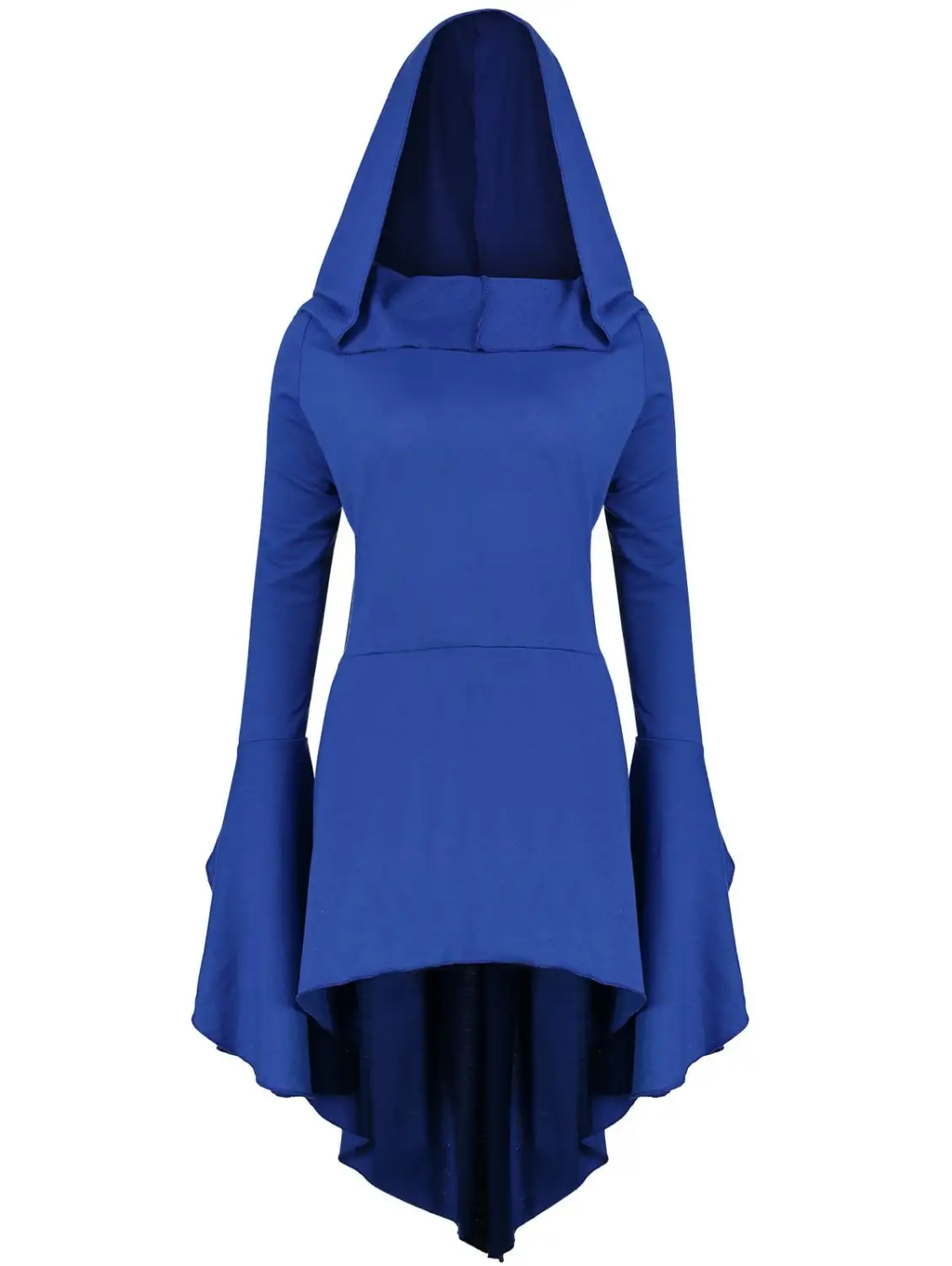 Foshow Womens Halloween Dress Hoodie Criss Cross Medieval Cosplay Asymmetrical Midi Dresses with Hat