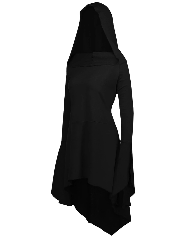 Foshow Womens Halloween Dress Hoodie Criss Cross Medieval Cosplay Asymmetrical Midi Dresses with Hat