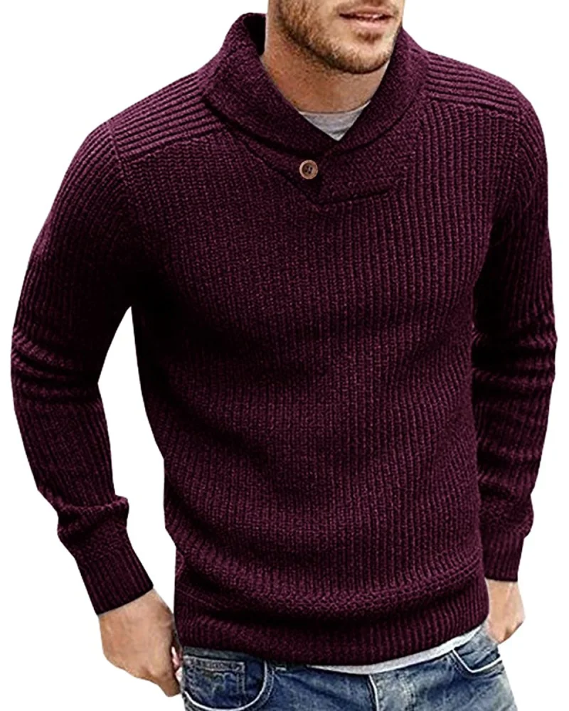 FUERI Mens Shawl Collar Jumper Fine Knit Pullover Elegant Regular Fit Sweater Knitwear Winter Tops