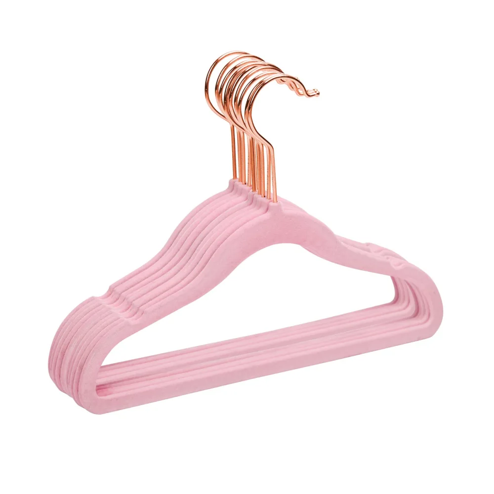 MIZGI Premium Kids Velvet Hangers (Pack of 50) with Copper/Rose Gold Hooks,Space Saving Ultra Thin,Non Slip Baby Hangers for Children's Skirt Dress Pants,Clothes Hangers(Pink)