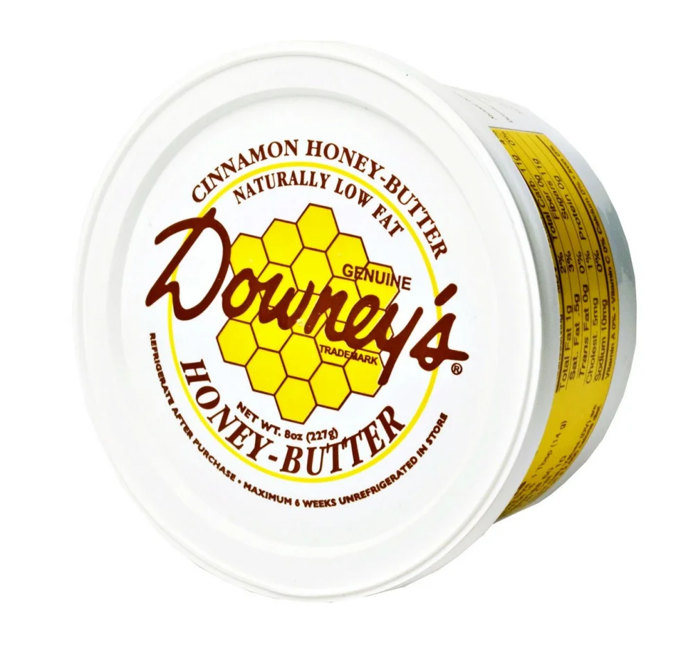 Downey's Cinnamon Honey Butter, All-natural spread to use as a marinade, or an excellent topping on croissants, ice cream, muffins and baked goods. 8 oz container (Pack of 2)