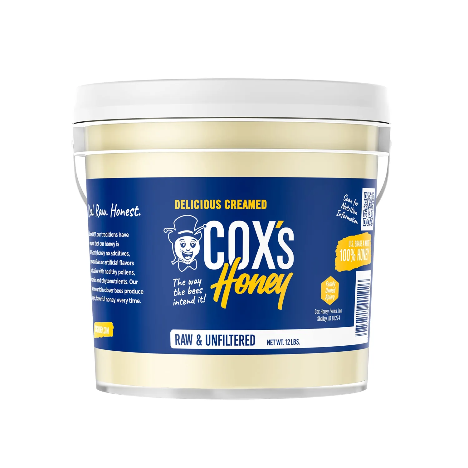 Cox's Honey - Bulk Creamed Whipped Honey Raw Unfiltered | 100% Pure Clover Delicious Honey - Product of the USA (12 lbs)