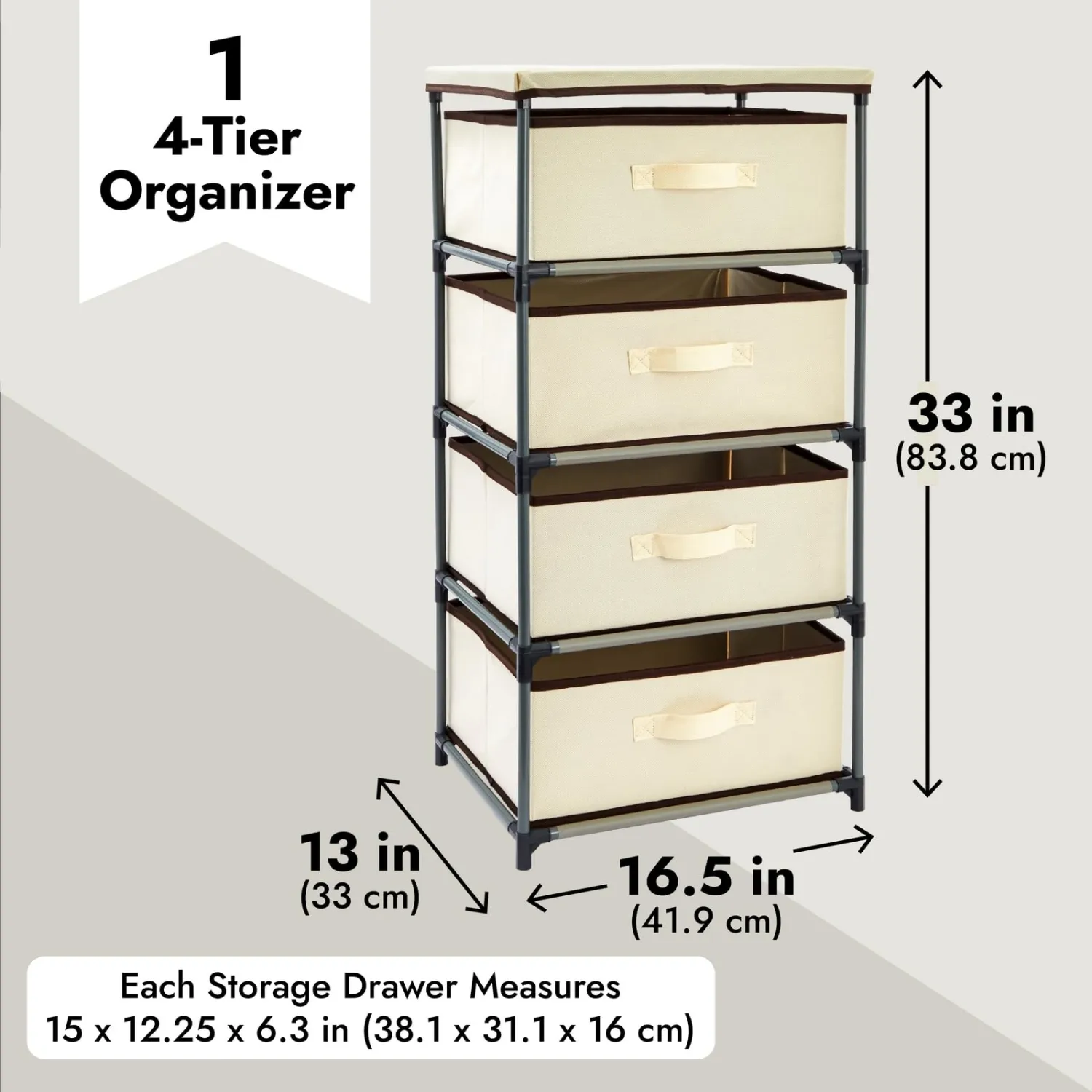 Juvale 4-Tier Tall Closet Dresser with Drawers - Clothes Organizer and Small Fabric Storage for Bedroom (Beige)