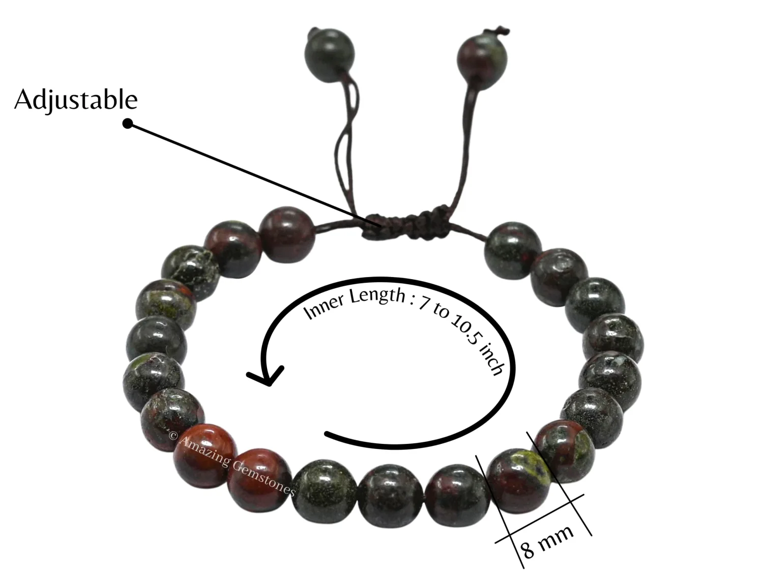 Dragon Bloodstone Bracelet for Women Men's Gifts - Protection Healing Crystal Bracelet - 8mm Gemstone Beaded Adjustable Bracelet Pulseras Para Hombres Mujer Stocking Stuffers