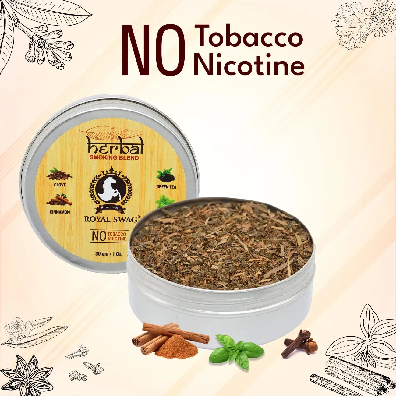 Tobacco & Nicotine Free Smoking Mixture with 100% Natural Herbal Smoking Blend (Makes 40 Rolls) Tobacco Alternatives, Herbal Smoking Mix 1 Pack 30gm(1 Oz)