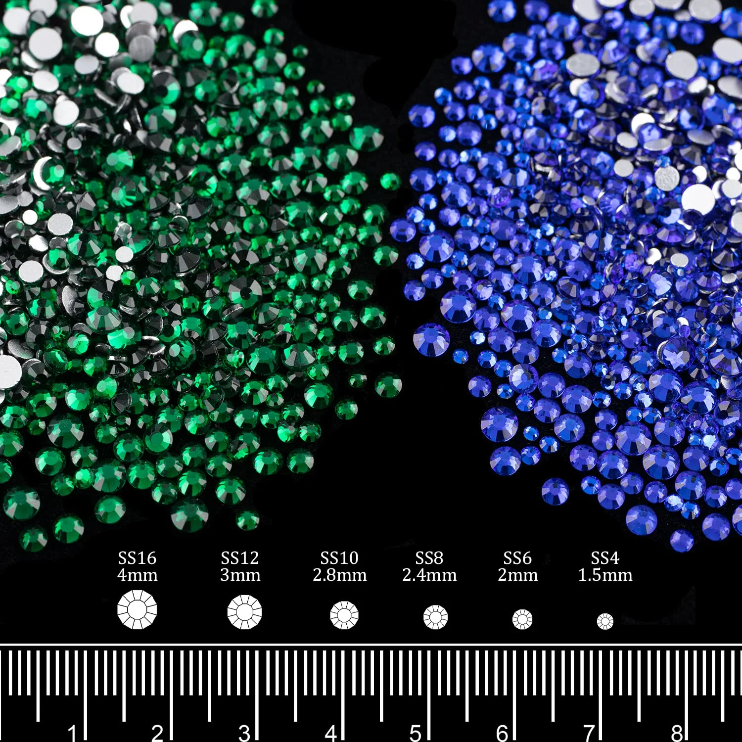 4 Mixed Colors Flatback Round Rhinestones Kit #10, Multi Size Glass Crystals Bead with Pickup Pencil and Tweezer for Nail Art