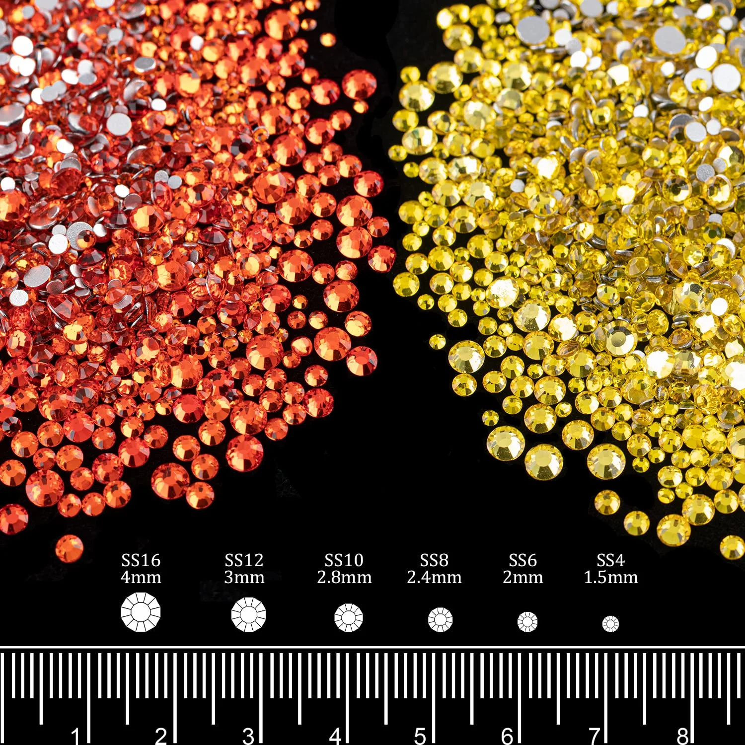 4 Mixed Colors Flatback Round Rhinestones Kit #8, Multi Size Glass Crystals Bead with Pickup Pencil and Tweezer for Nail Art