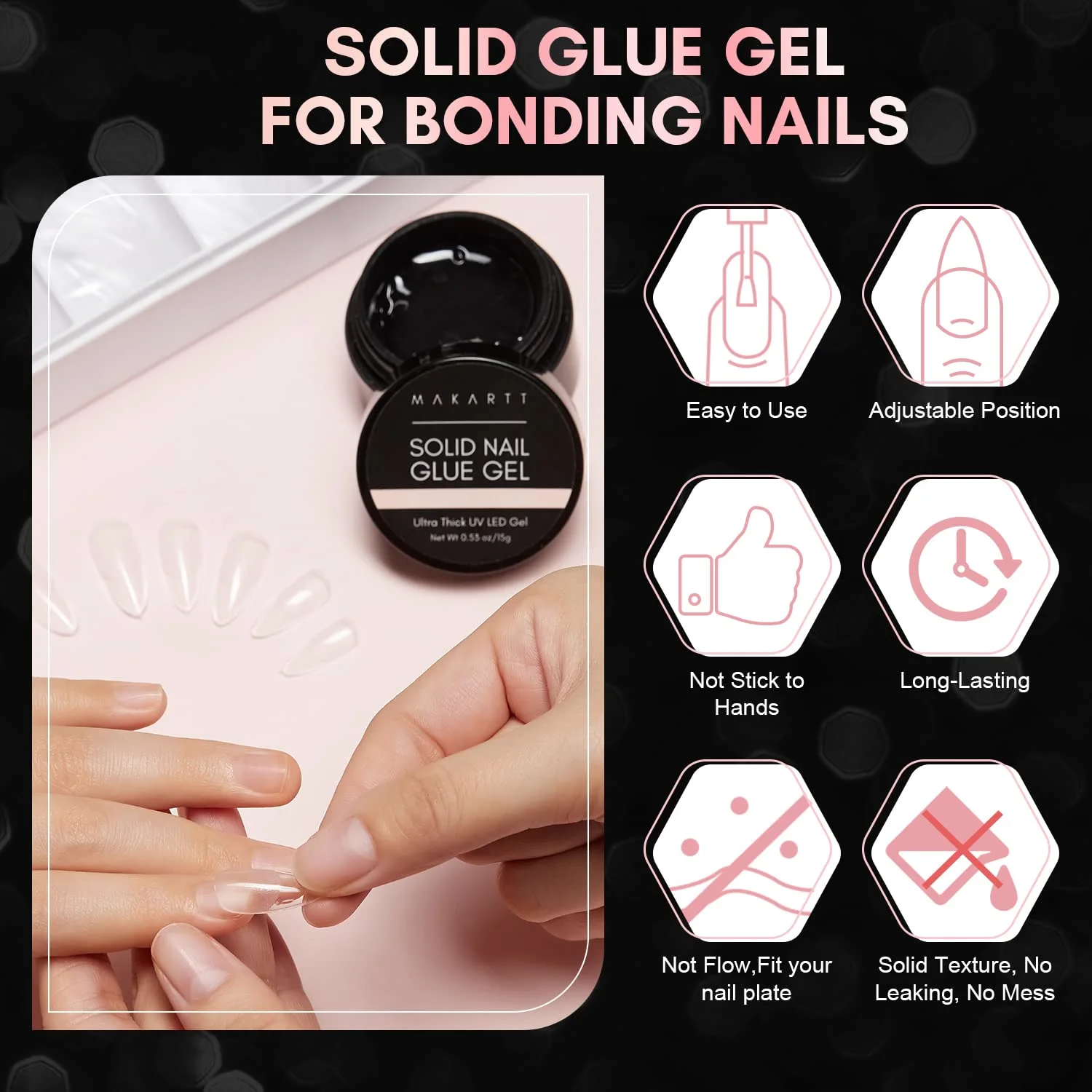 Makartt Nail Tips and Glue Kit: 15ML Solid Gel with 500PCS Almond Medium Soft Tips, Full Cover Pre-Buffed Nails, Portable Mini Lamp, and Base Coat for DIY Manicure Art