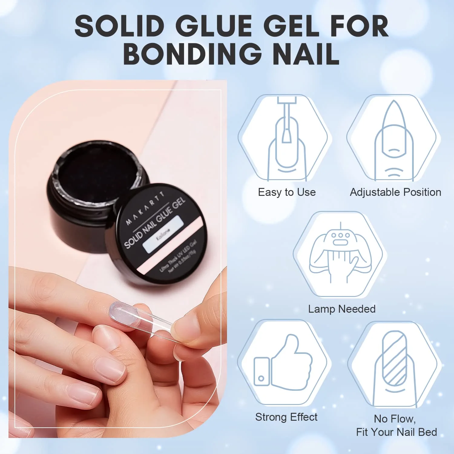 Makartt Solid Nail Gel Glue for Soft Gel Nail Tips Kailane Solid Nail Glue Gel for Press On Nails Acrylic Fake Nails Solid Builder Gel for Nail Strengthen Nail Art DIY Home Salon 15ML UV Light Cured