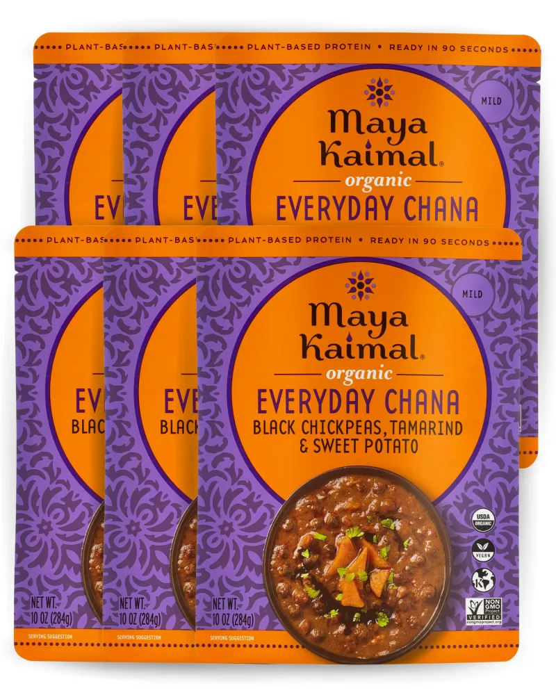 Maya Kaimal Foods Organic Indian Everyday Chana, 10 Oz (Pack Of 6), Fully Cooked Black Chickpeas with Tamarind & Sweet Potato. Vegan, Microwavable, Ready To Eat, 6Count