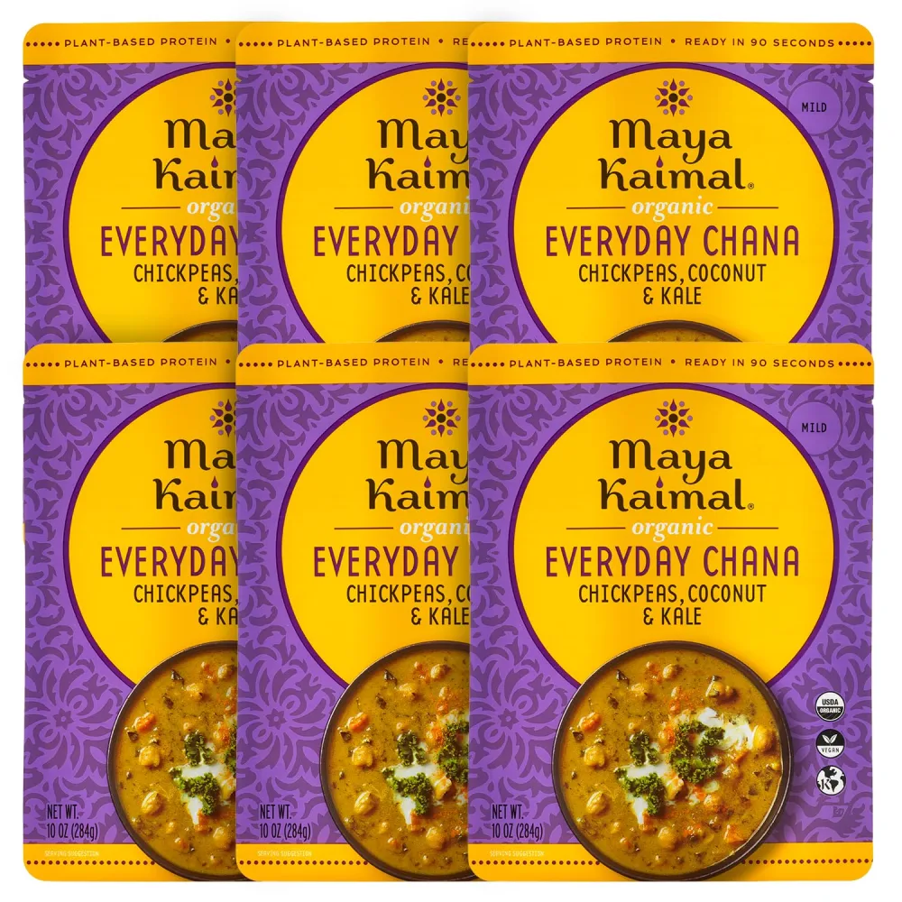 Maya Kaimal Foods Organic Indian Everyday Chana, 10 Oz (Pack of 6), Fully Cooked Chickpeas with Coconut & Kale. Vegan, Microwavable, Ready to Eat, 6 Count (Pack of 1)