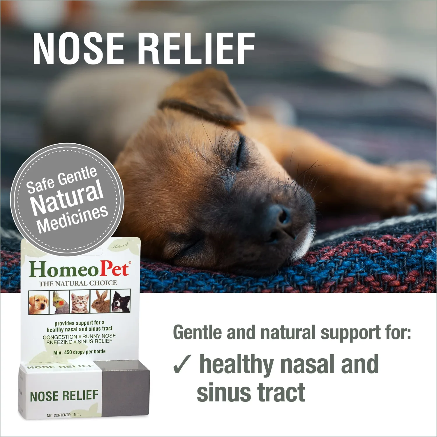 HomeoPet Nose Relief, Natural Sinus Relief for Pets, 15 Milliliters