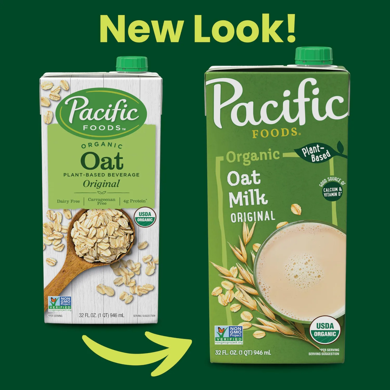 Pacific Foods Original Organic Oat Milk, Plant Based Milk, 32 oz Carton