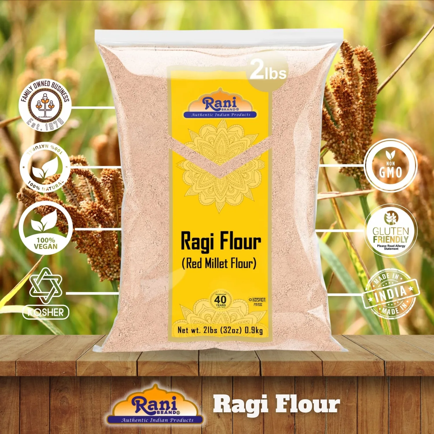 Rani Ragi (Finger Millet) Flour 32oz (2lbs) 908g ~ All Natural | Vegan | Gluten Friendly | NON-GMO | Kosher | Indian Origin