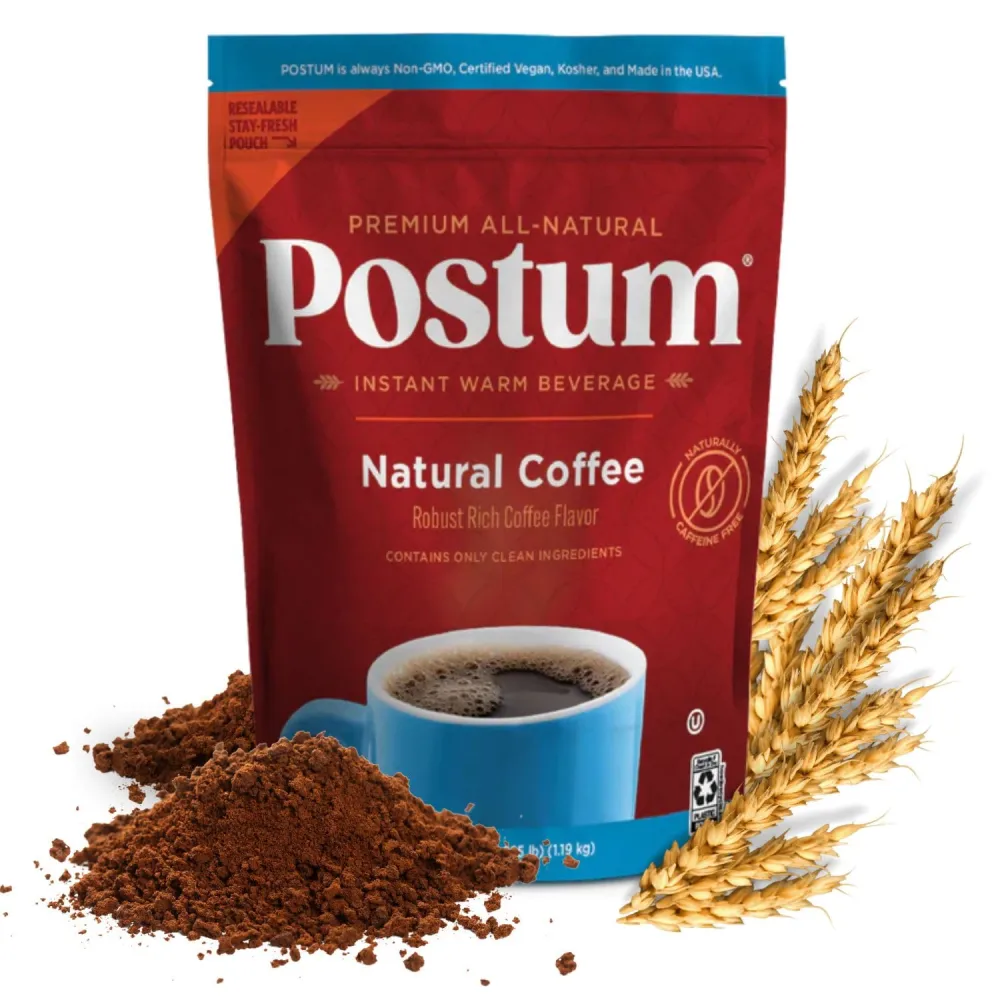 Postum Natural Coffee Flavor Coffee Substitute Caffeine Free Delight with Roasted Wheat Bran & Molasses (42oz)| Natural, Non-GMO, Vegan & Healthy Coffee Alternative Caffeine Free