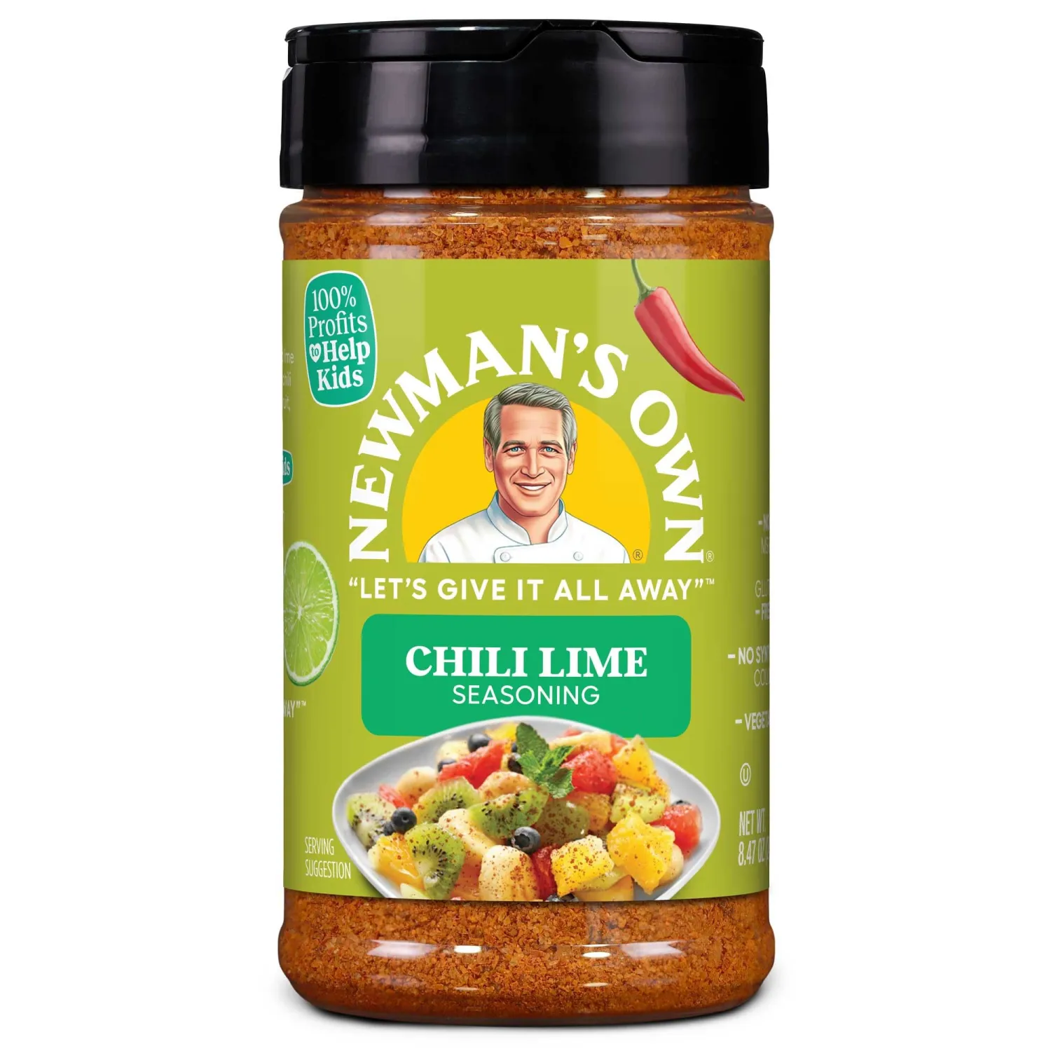 Newman's Own Chili Lime Seasoning; Perfect Spices for Topping Fruit and Rimmer, No MSG, Gluten Free; Kosher; 8.47 Oz. Bottle