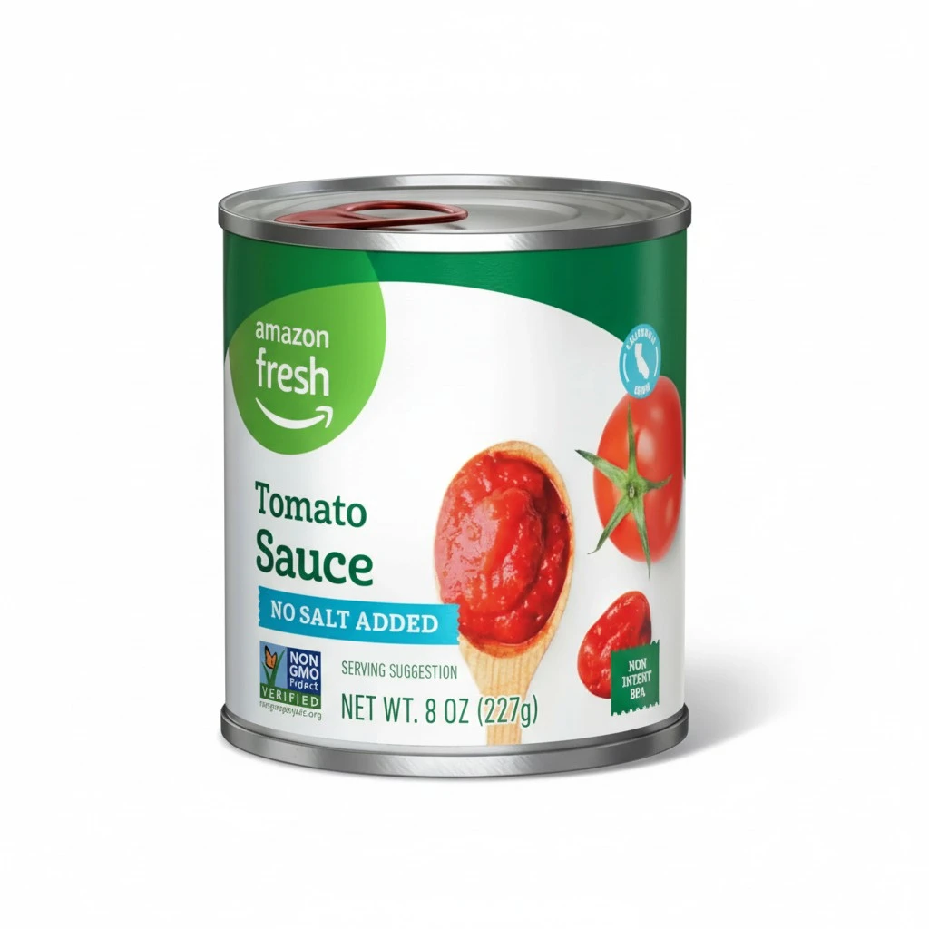 Amazon Fresh, Tomato Sauce, No Salt Added, 8 Oz (Previously Happy Belly, Packaging May Vary)