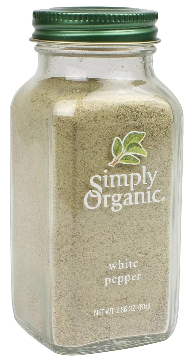 Simply Organic White Pepper, 2.86-Ounce Jar, Lightly Flavor Sauces, Fish, Chicken & Potato Dishes, Milder Earthy Flavor