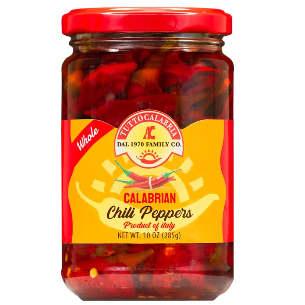 Calabrian Chili Peppers, Whole, All Natural, Non-GMO, Original, Product of Italy, Retail Glass Jar, 10.2 oz, TuttoCalabria