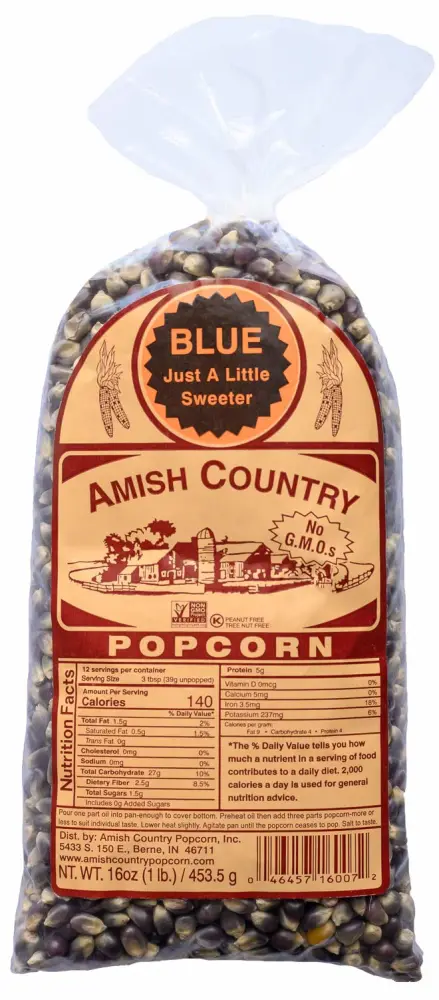 Amish Country Popcorn | 1 lbs Bag | Blue Popcorn Kernels | Old Fashioned, Non-GMO and Gluten Free (Blue - 1 lbs Bag)