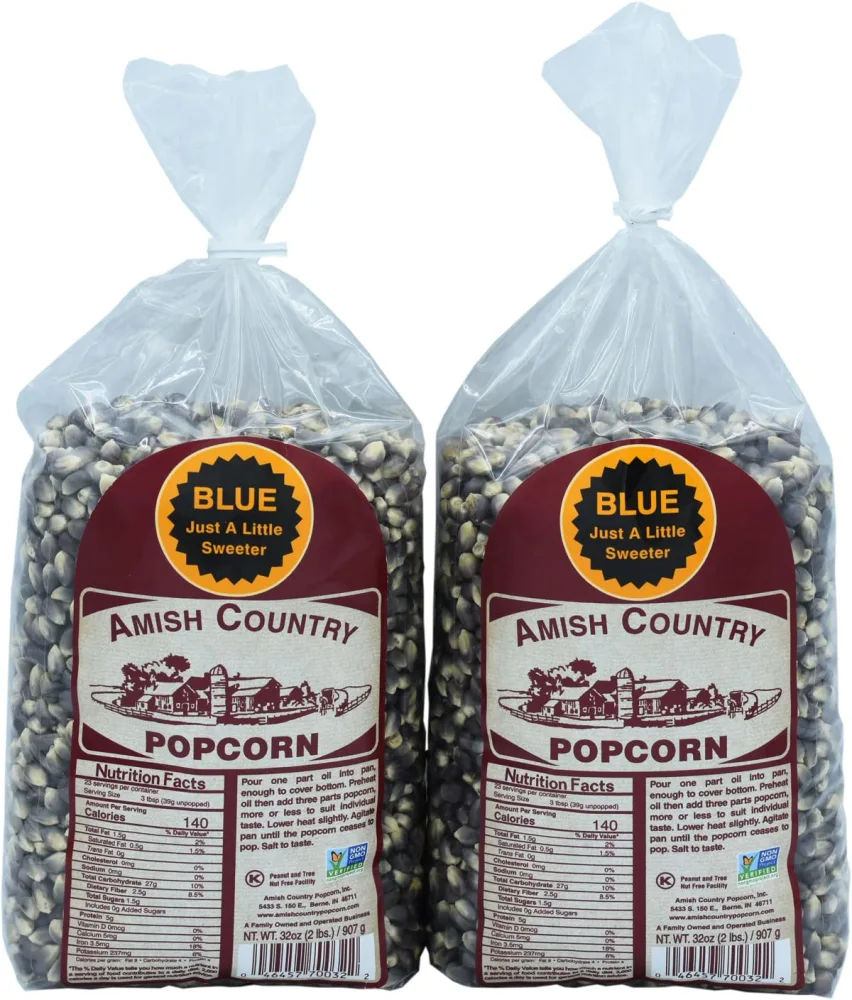 Amish Country Popcorn | 2-2lbs Bags Blue Kernels | Old Fashioned, Non-GMO and Gluten Free (2-2lbs Bags)