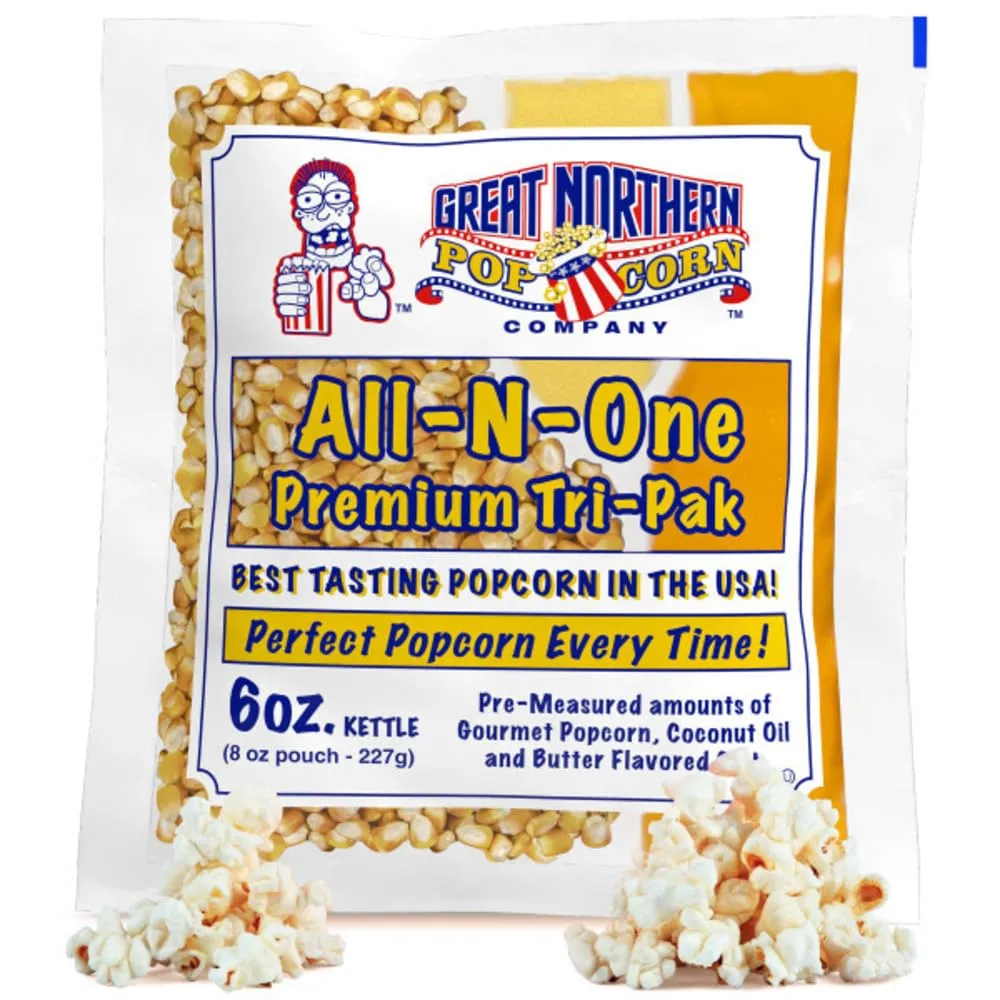 6oz Popcorn Machine Popcorn Packets - All-in-One Movie Theater Style Popcorn Kernels, Salt, and Oil Packs by Great Northern Popcorn, 6 Ounce (Pack of 24)