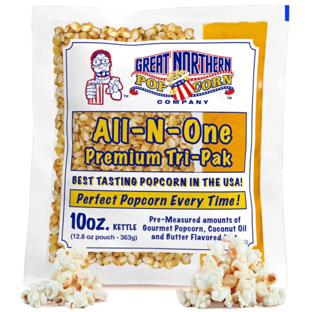 10oz Popcorn Machine Popcorn Packets - All-in-One Movie Theater Style Popcorn Kernels, Salt, and Oil Packs by Great Northern Popcorn (24 Case)