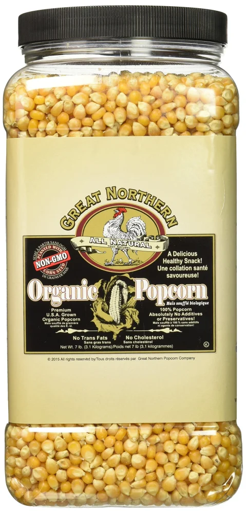 Organic Popcorn Kernels - 7lbs Resealable Bulk Jug of Gourmet Popping Corn for Microwave, Stovetop, and Popper Machines by Great Northern Popcorn