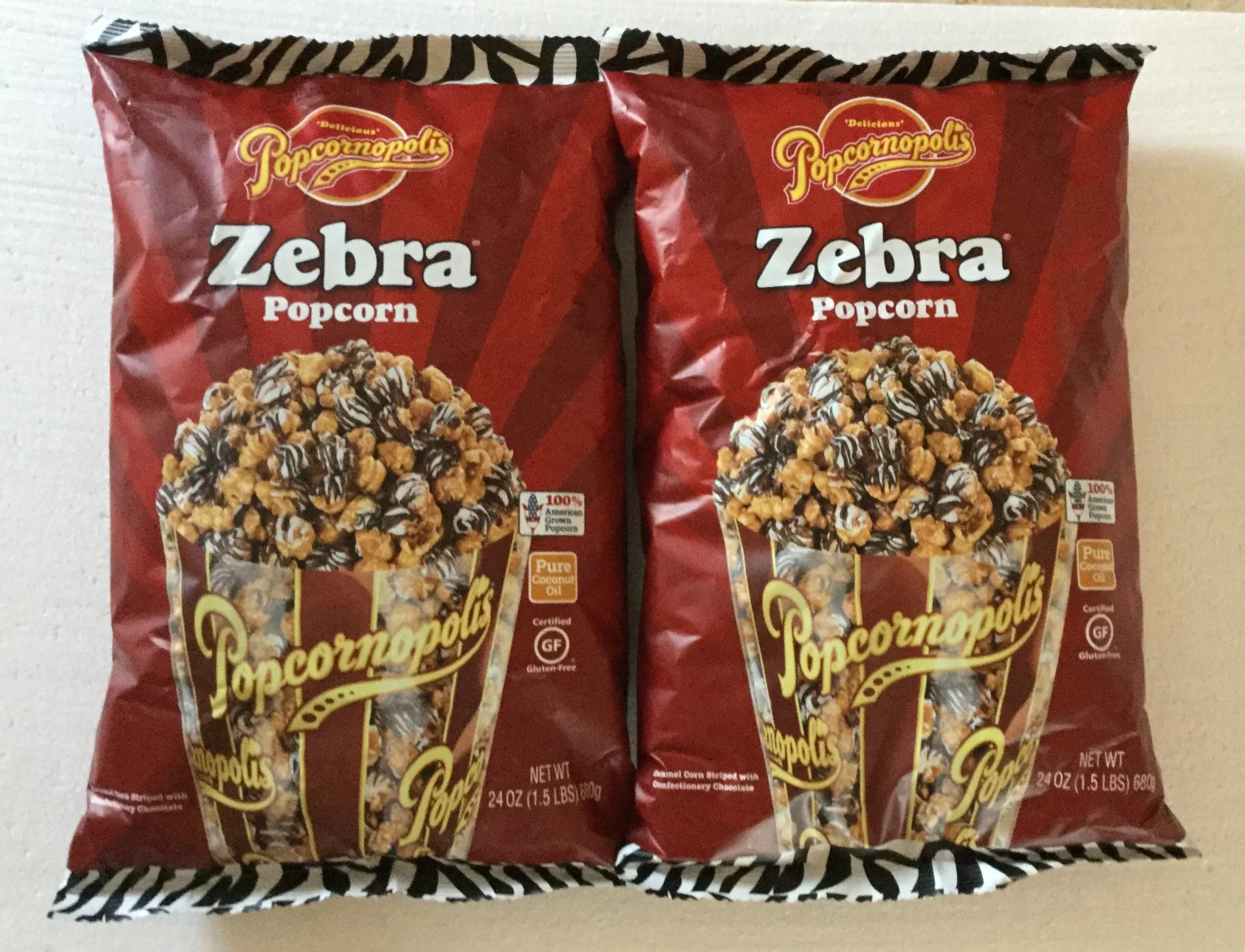 Popcornopolis Zebra Popcorn - 24 Oz. Bag - Gluten Free with 0 Trans Fat (Pack of 2)