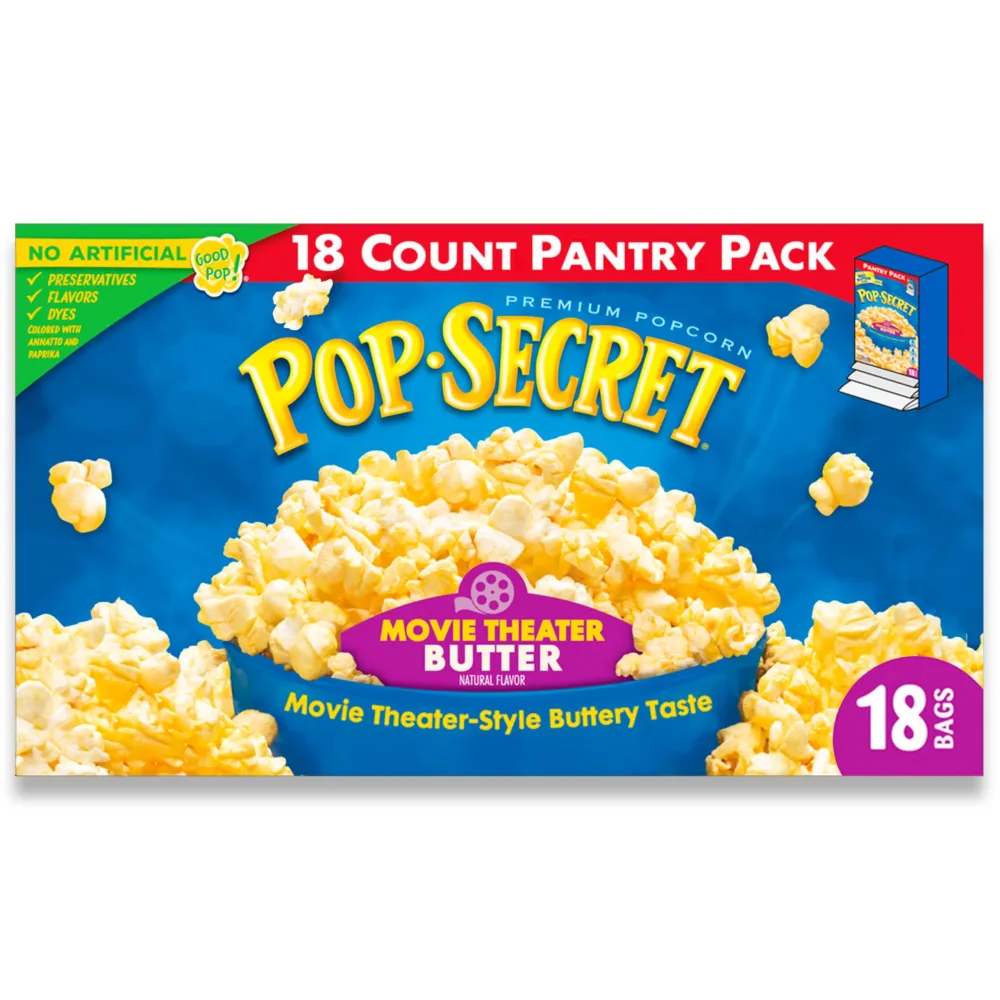 Pop Secret Popcorn, Movie Theater Butter, 3.0 Ounce Microwave Bags, 18 Count Box