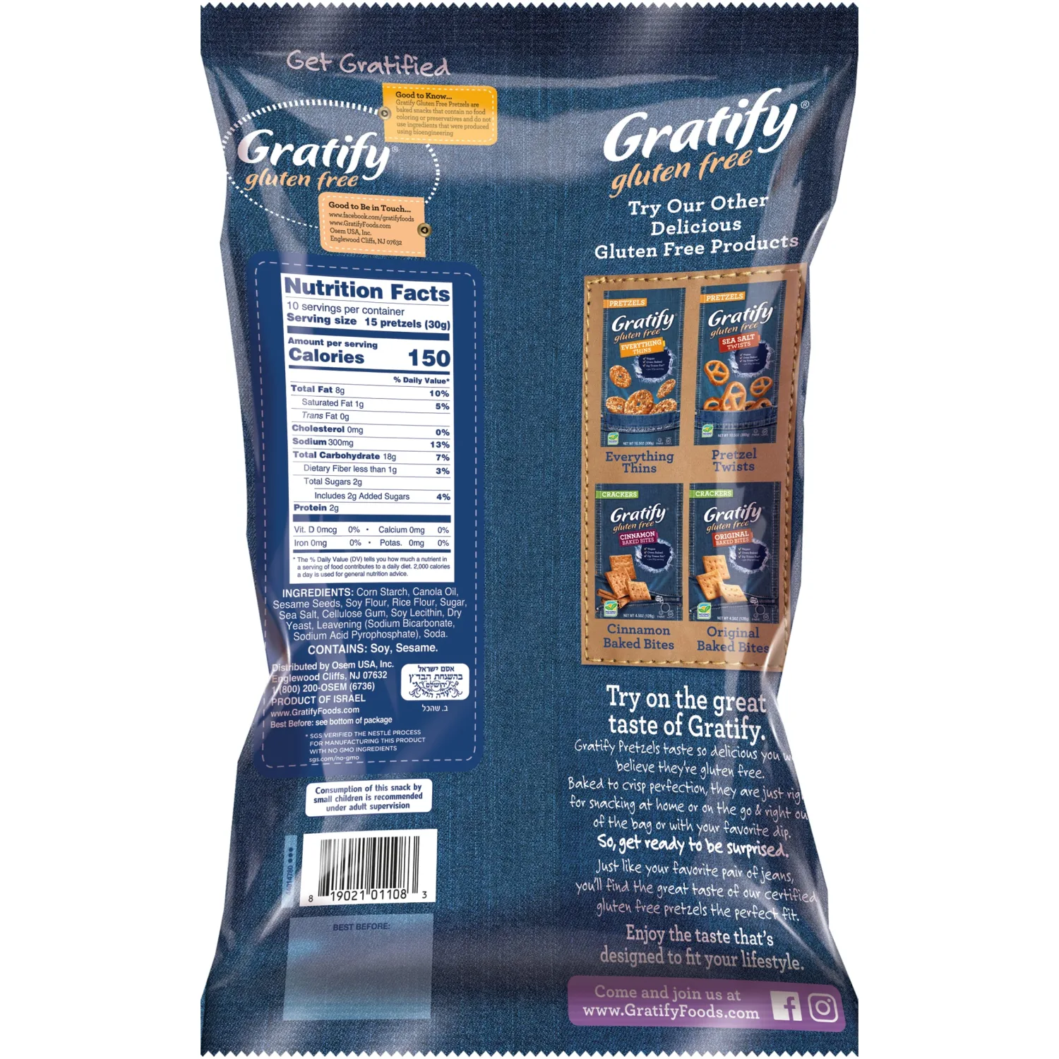 Gratify Pretzel Gf Thin Sesame 10.5oz