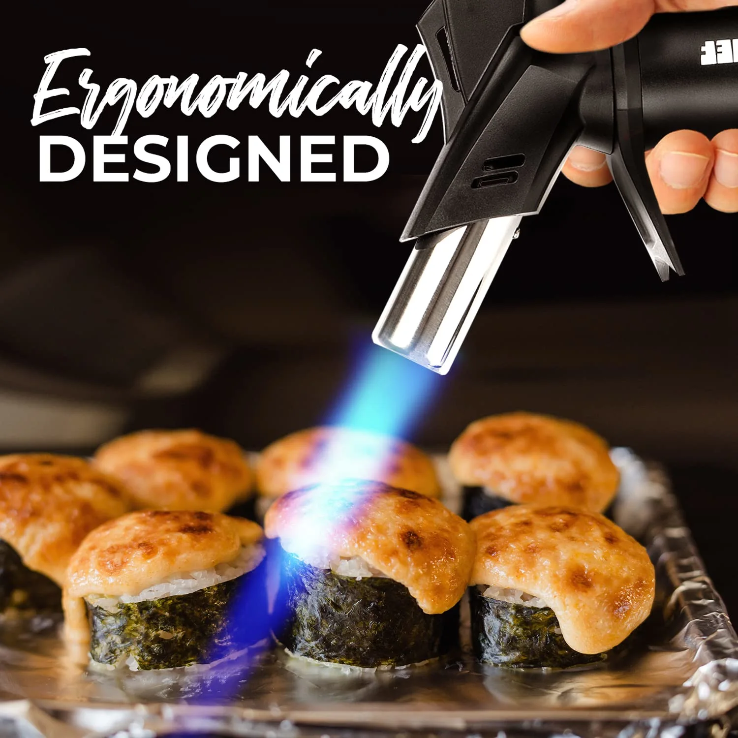Jo Chef Eagle RX Culinary Torch – 2,370°F Creme Brulee Torch with Safety Switch, One-Hand Use, Refillable Adjustable Flame Lighter with Safety Lock for BBQ, Baking, Brulee Creme, DIY, Crafts