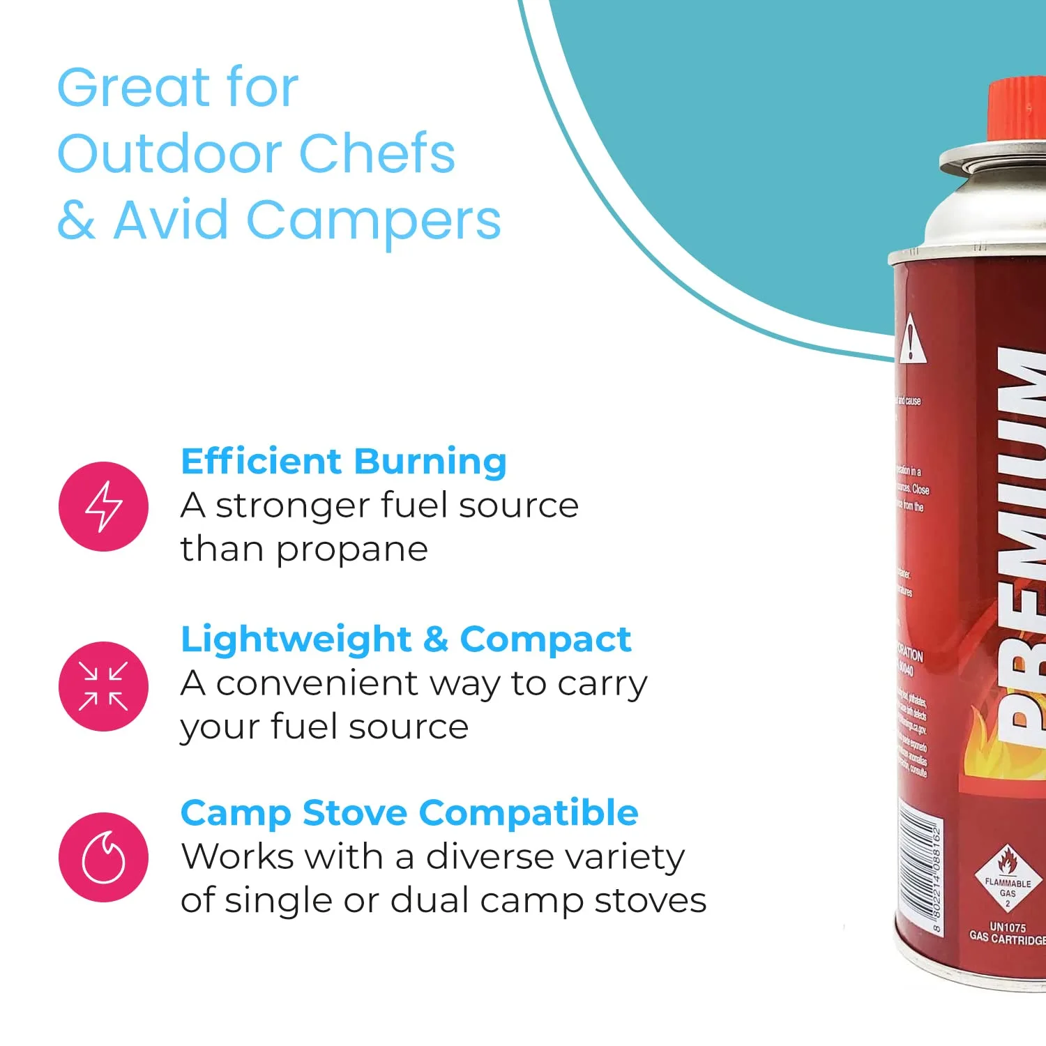 Butane Fuel Canisters for Portable Camping Stoves, Gas Burners, UL Listed, 8 oz. Per Canister - Set of 4