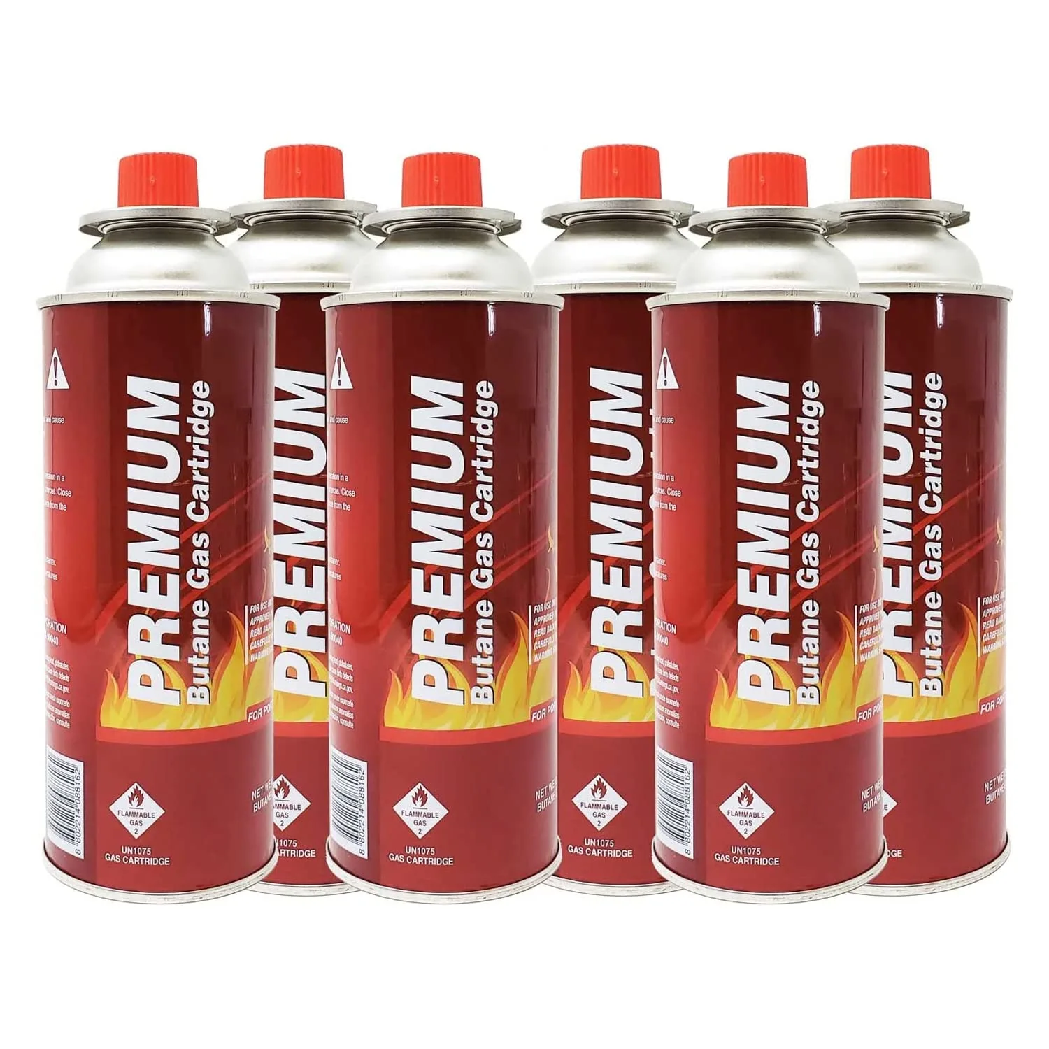 Butane Fuel Canisters for Portable Camping Stoves, Gas Burners, UL Listed, 8 oz. Per Canister - Set of 6