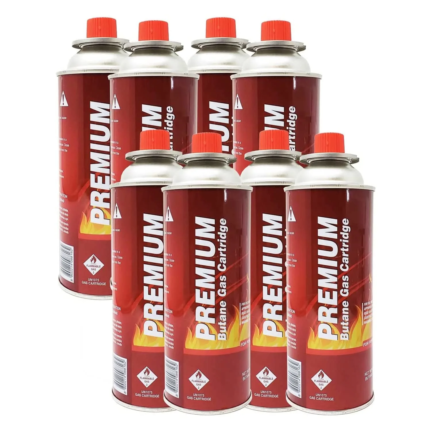 Butane Fuel Canisters for Portable Camping Stoves, Gas Burners, UL Listed, 8 oz. Per Canister - Set of 8