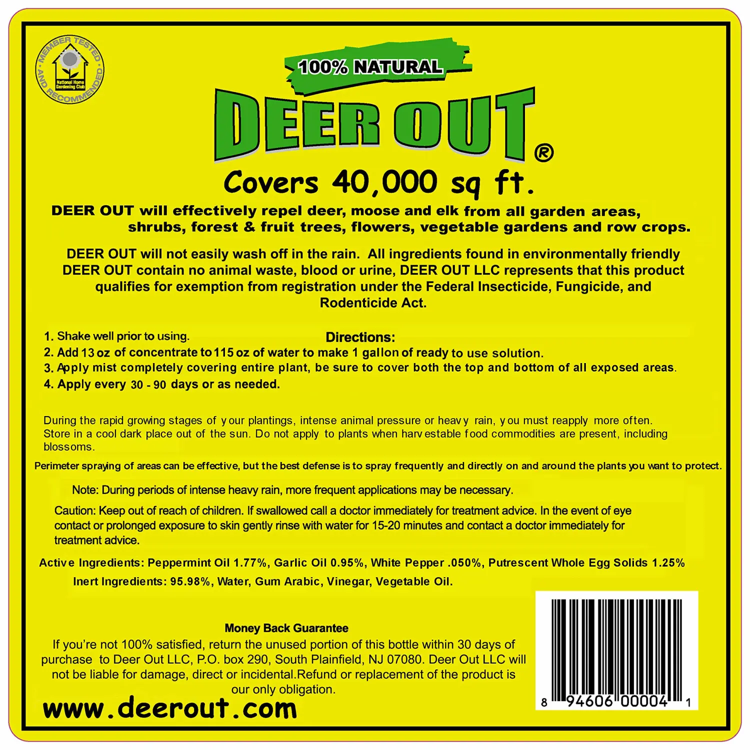 Deer Repellent :Deer Out 1 Gallon Concentrate Makes 10 Gallons