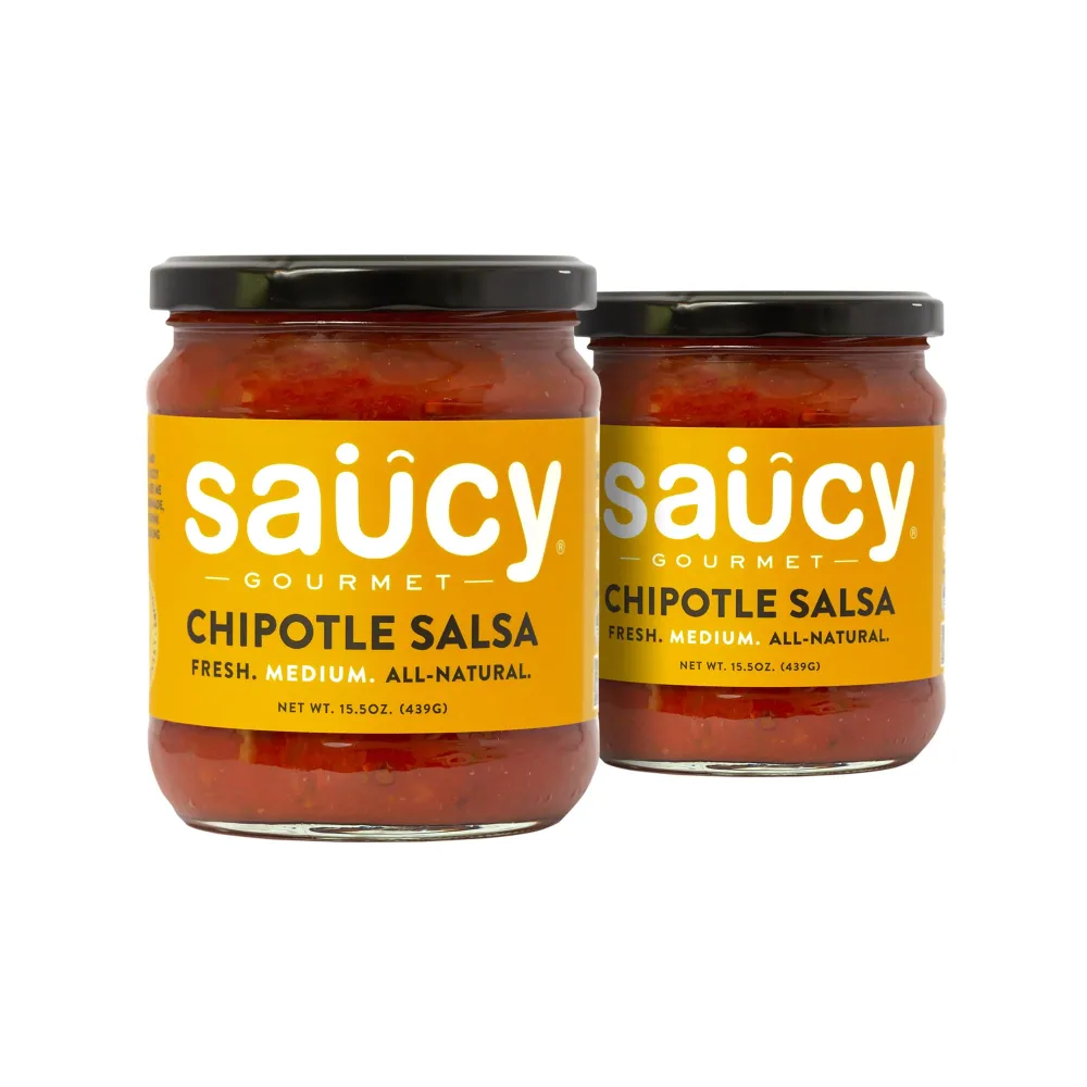 Saucy Gourmet Chipotle Salsa - Chef-Crafted Smoky Mexican Dip with Roasted Garlic & Fresh Ingredients - No Water Added, No Preservatives, Gluten-Free, Pack of 2