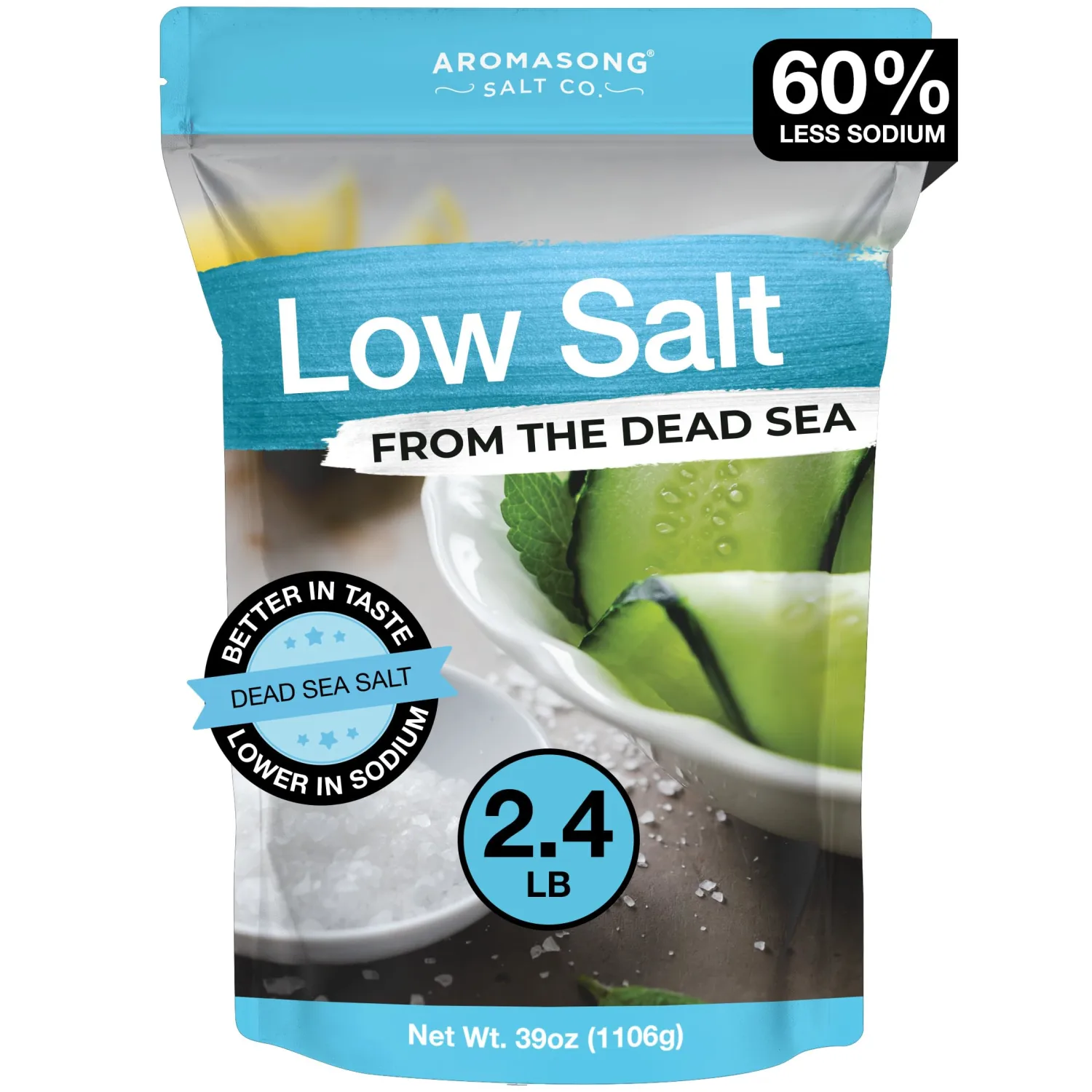 Aromasong Low Sodium Sea Salt 100% Natural Fine Grain Dead Sea Potassium Chloride with Dead Sea Salt, 39 oz (1106 g)