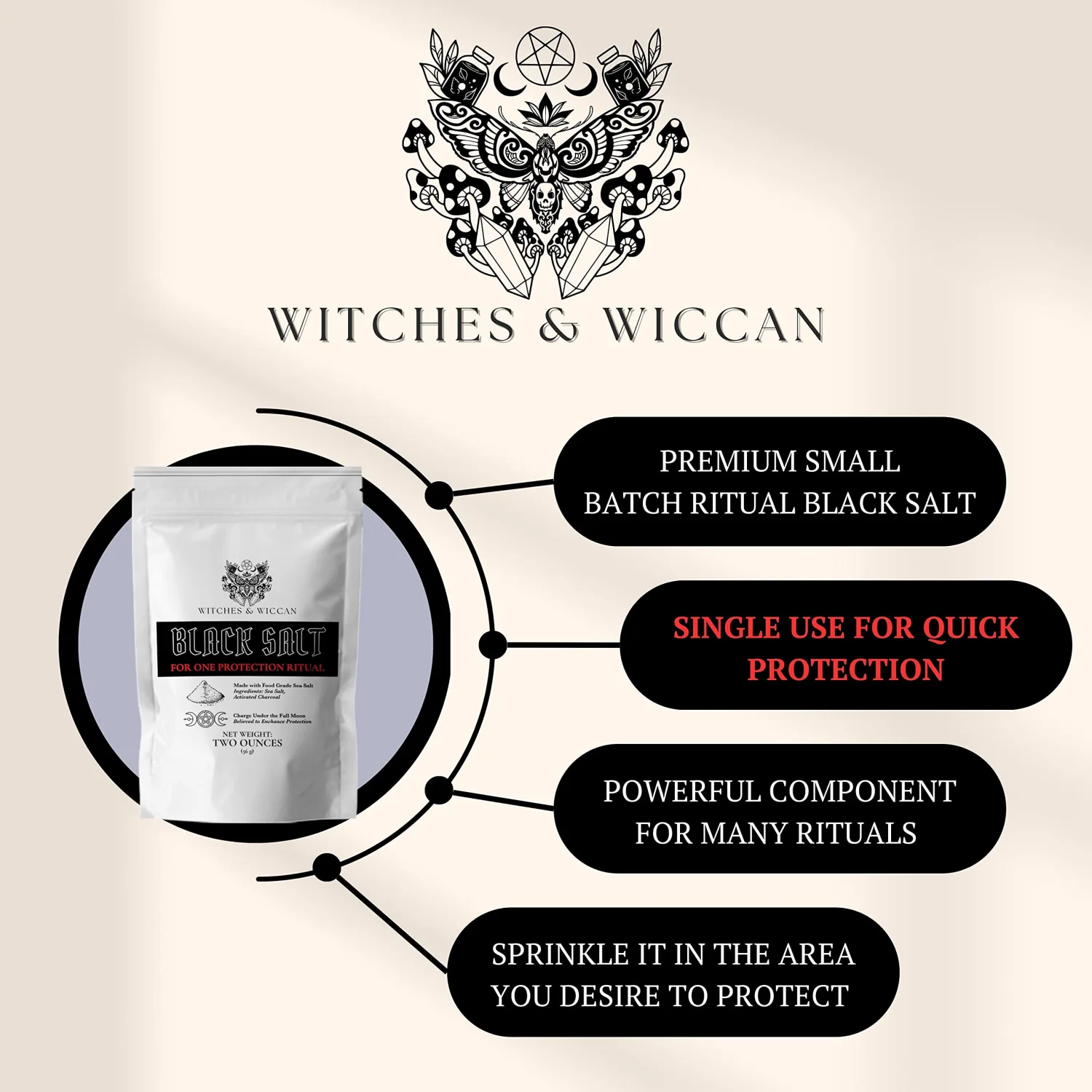 Black Salt for Protection Rituals, Wiccan Supplies, Sal Negra para Rituales de Brujeria (2 oz Bag) - Witches & Wiccan Witchcraft Supplies