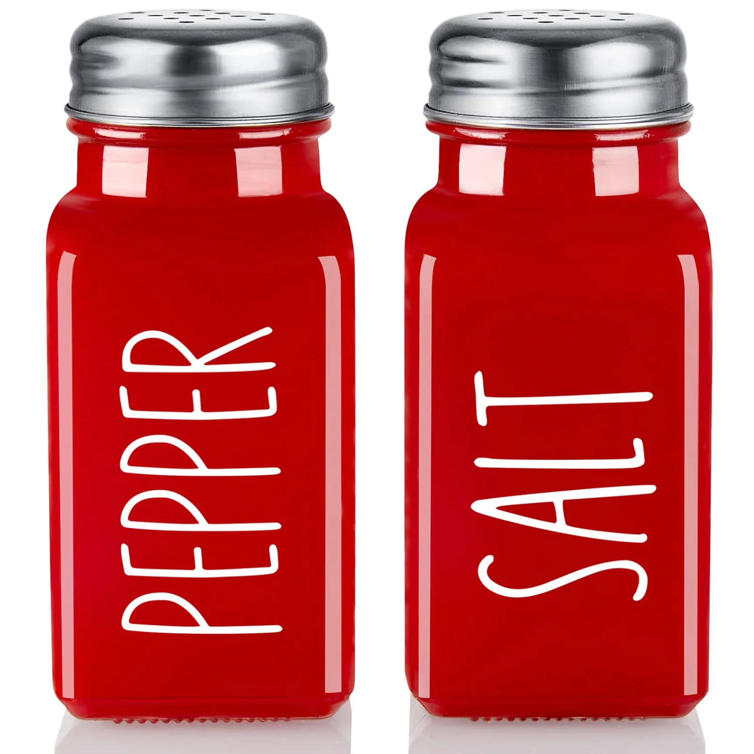Red Salt and Pepper Shakers Set - Bivvclaz 2.7 oz Christmas Salt and Pepper Shakers, Red Kitchen Decor and Accessories for Home Restaurants Wedding, Salt Dispenser with Stainless Steel Lid