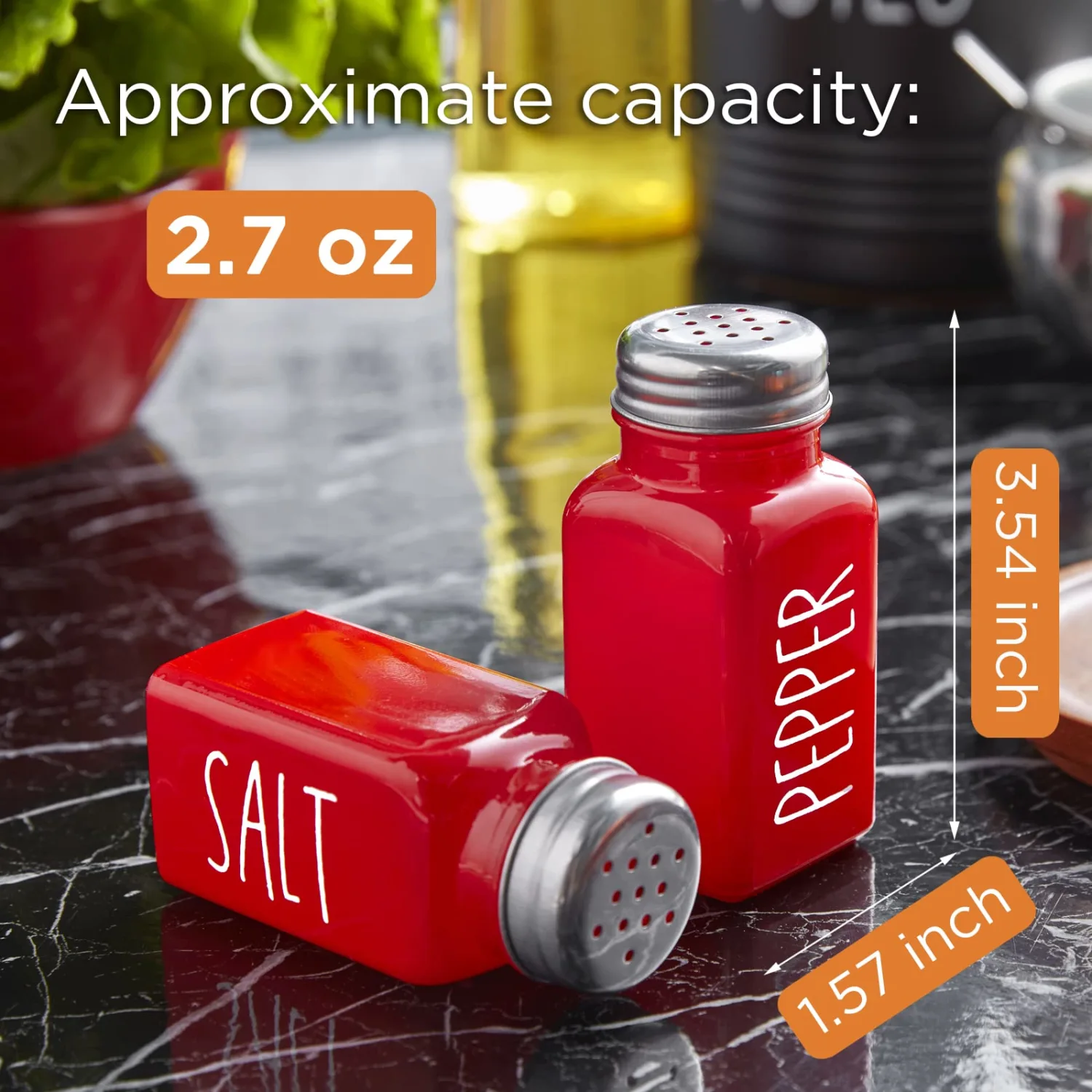 Red Salt and Pepper Shakers Set - Bivvclaz 2.7 oz Christmas Salt and Pepper Shakers, Red Kitchen Decor and Accessories for Home Restaurants Wedding, Salt Dispenser with Stainless Steel Lid