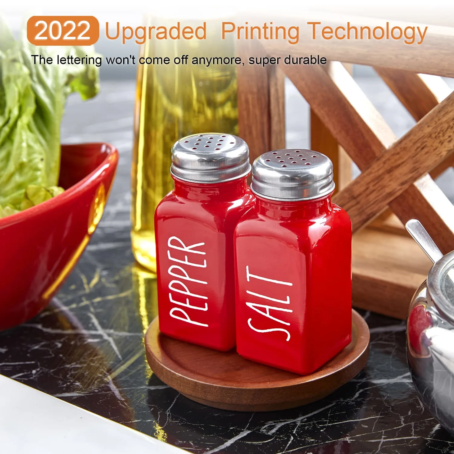 Red Salt and Pepper Shakers Set - Bivvclaz 2.7 oz Christmas Salt and Pepper Shakers, Red Kitchen Decor and Accessories for Home Restaurants Wedding, Salt Dispenser with Stainless Steel Lid