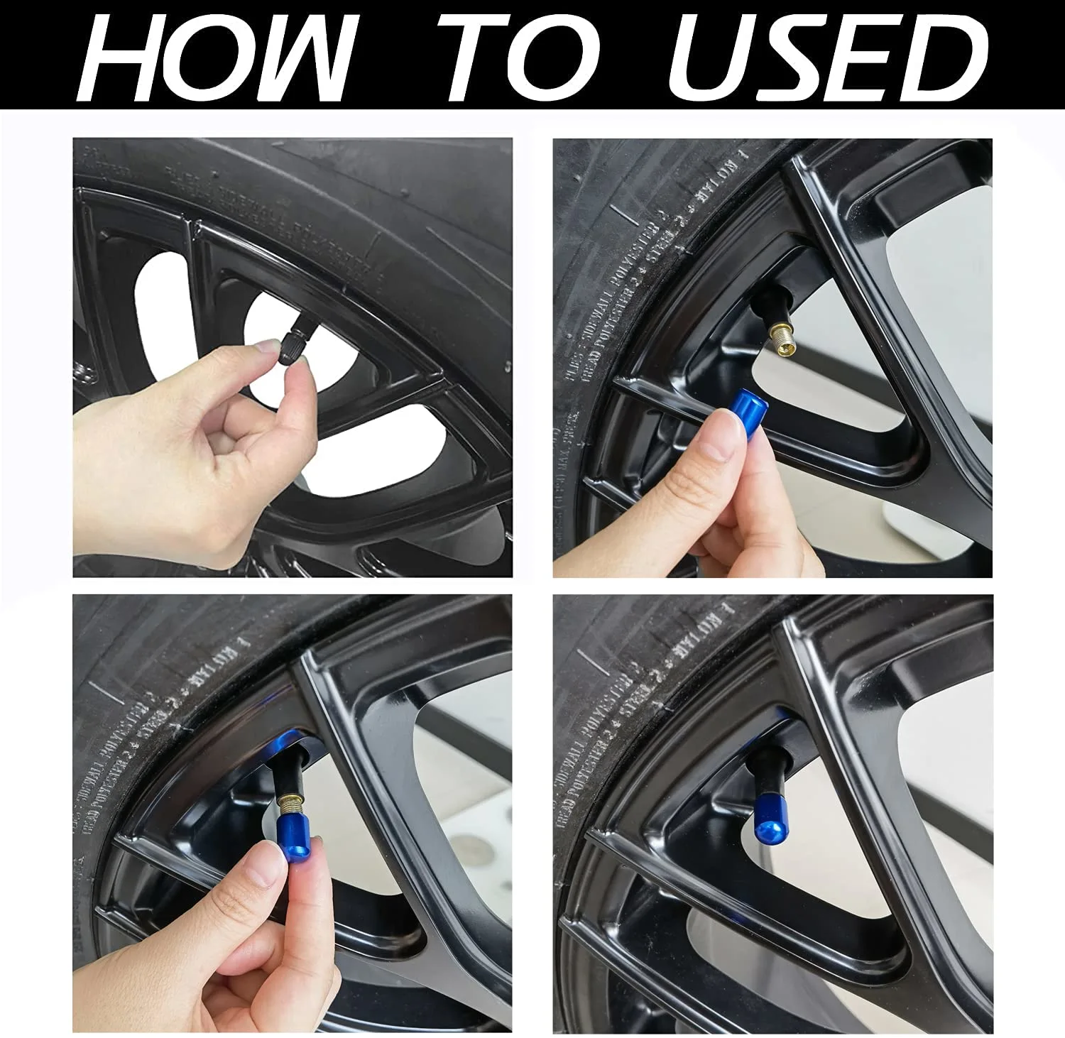 JUSTTOP 4PCS Car Tire Valve Stem Caps, Air Caps Cover, Universal for Cars, SUVs, Bike, Trucks and Motorcycles, Car Wheel & Tire Exterior Accessories-Deep Blue