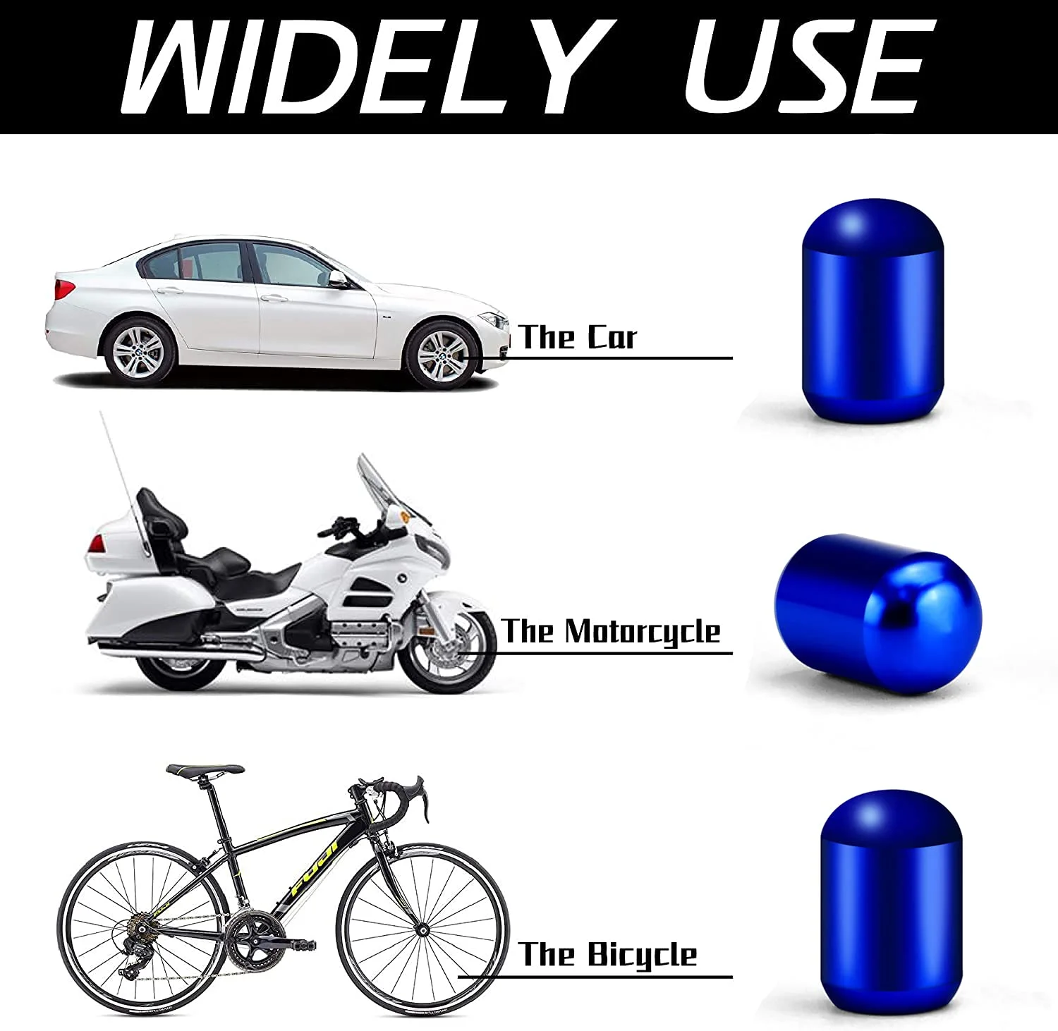 JUSTTOP 4PCS Car Tire Valve Stem Caps, Air Caps Cover, Universal for Cars, SUVs, Bike, Trucks and Motorcycles, Car Wheel & Tire Exterior Accessories-Deep Blue
