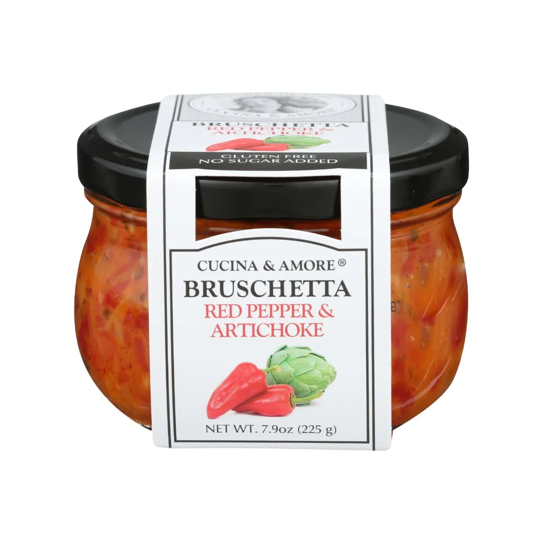 Cucina & Amore Red Pepper & Artichoke Bruschetta | Gourmet, Plant-Based, Vegan, Non-GMO Verified, Kosher, Pantry Perfect 7.9oz (2 Pack)