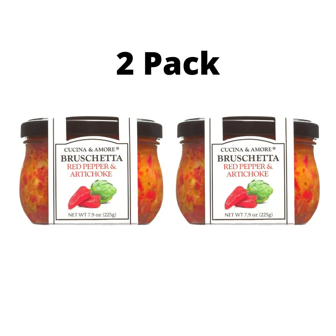 Cucina & Amore Red Pepper & Artichoke Bruschetta | Gourmet, Plant-Based, Vegan, Non-GMO Verified, Kosher, Pantry Perfect 7.9oz (2 Pack)