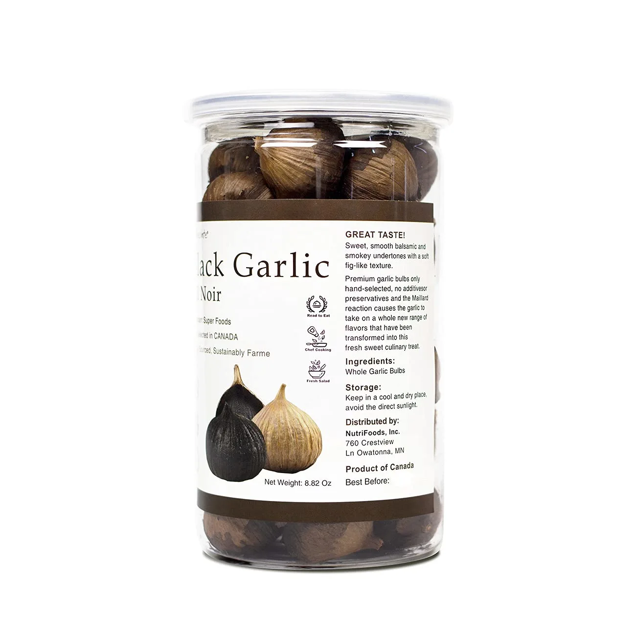 Orgnisulmte Black Garlic Made in Canada Whole Black Garlic Bulbs Fermented for 90 Days,Black Garlic Cloves All Natural 8.82 Oz